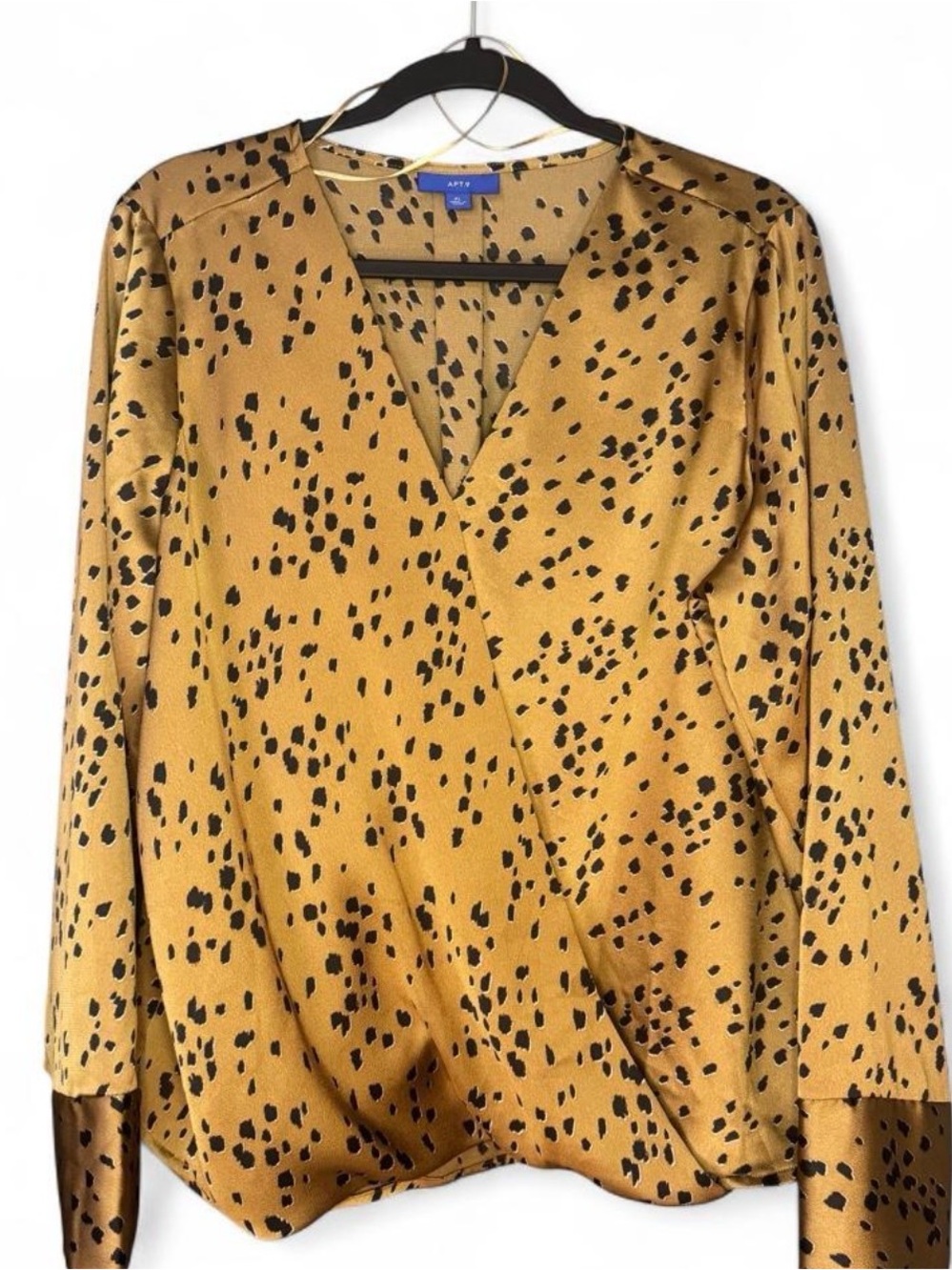 Apt. 9 Mustard Yellow and Black Animal Print Wrap-Style Blouse